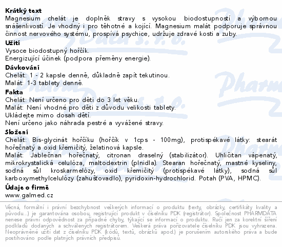 Magnesium chelát cps.50+20+malát tbl.50+20 Galmed
