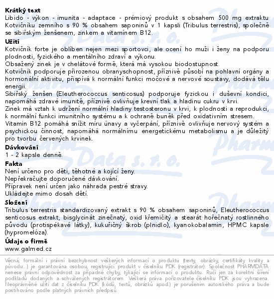 Kotvičník Forte cps.60+30 Galmed