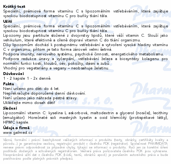 Vitamín C lipozomál.forte 500mg cps.100+20 Galmed