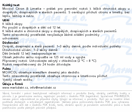 Movicol k léčbě zácpy citron+limetka 20x13.8g