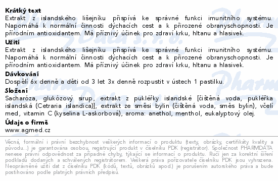 Pastilky s islandským lišejníkem 36ks AGmed