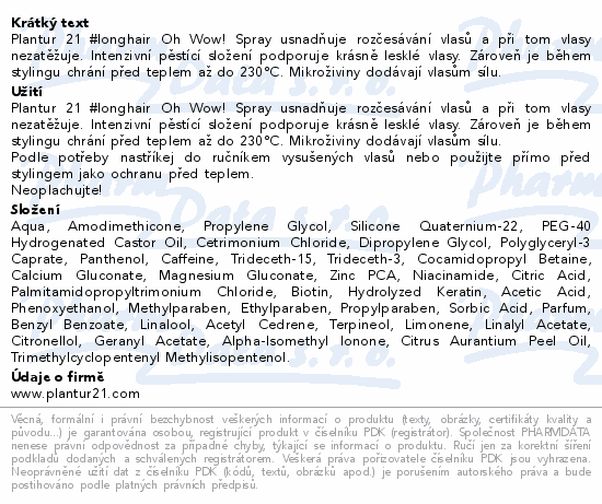 Plantur 21 longhair Oh Wow! Spray bezop.péče 100ml