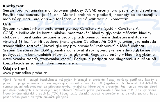 CareSens Air Systém kontinuál.monitorování glukózy