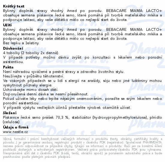 BEBACARE Mama LACTO+ 28 tobolek