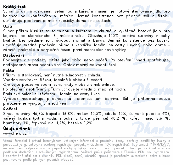 Sunar Kapsička Kuskus se zelen.a kuřetem 6m+ 120g