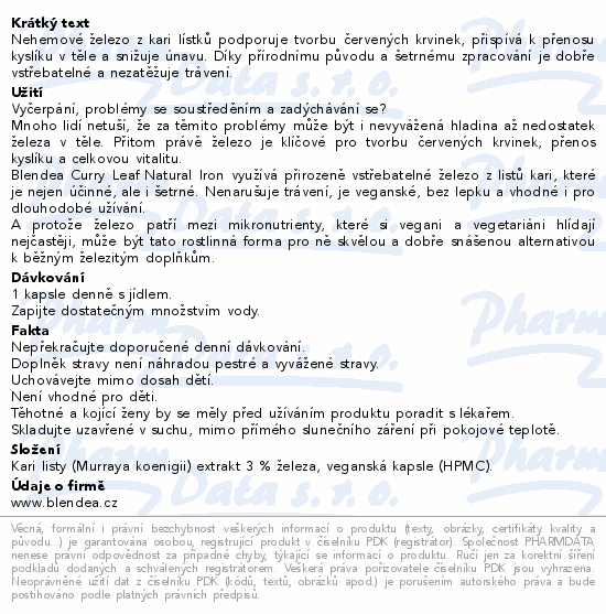 Blendea Iron Curry Leaf Natural cps.60