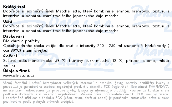 Allnature Matcha latte 170g