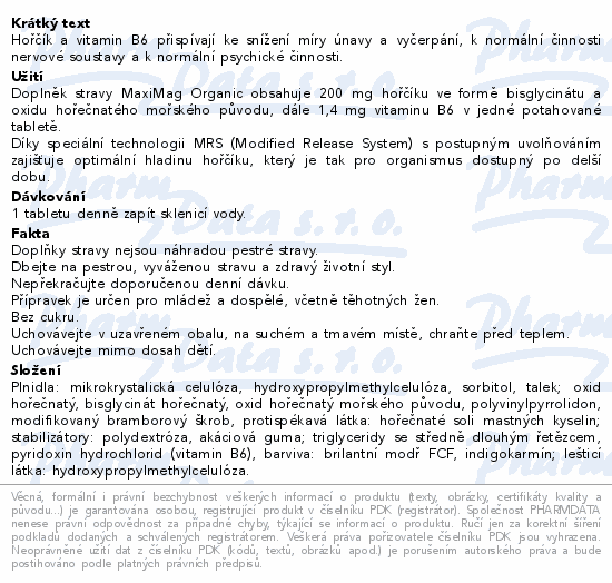 MaxiMag Organic 42 potahovaných tablet