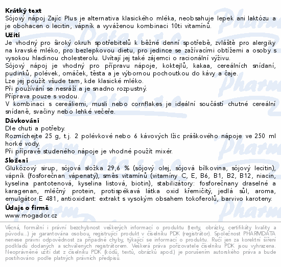 Sójový nápoj Zajíc Plus sáček 350g DOYPACK