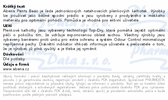 Inkont.navlék.kalhotky Abena Pants Basic L1 20ks