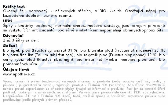 Apotheke BIO Brusinkový s rakytníkem čaj 20x1.8g