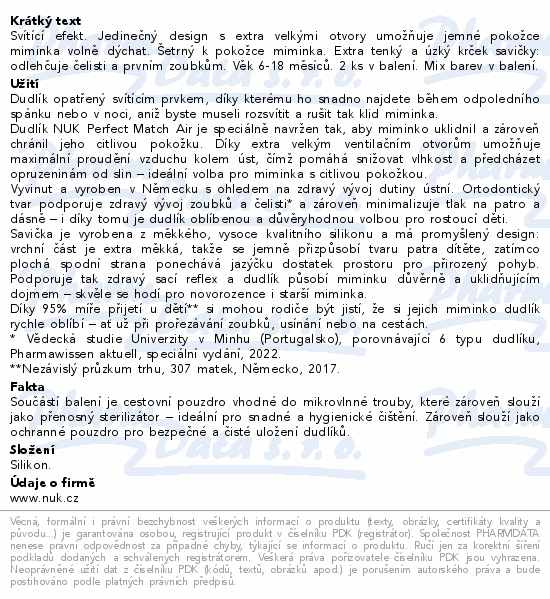 NUK Perfect Match AIR Night dudlík 6-18m 2ks