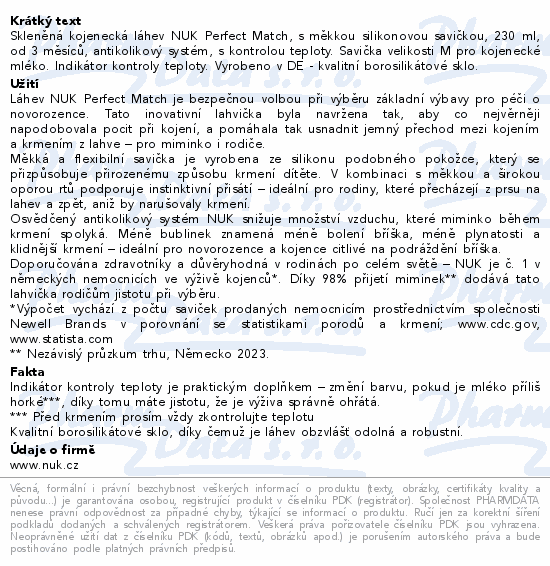 NUK Perfect Match láhev skleněná 230ml 3+m