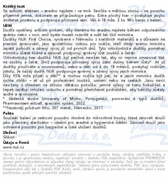 NUK First Choice Night dudlík 6-18m 2ks mix barev