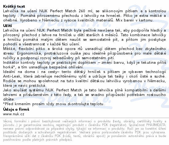 NUK Perfect Match láhev na učení 260ml 6+m mix