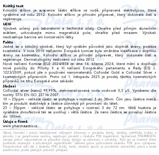 Koloidní stříbro Ag100 50ppm 1000ml