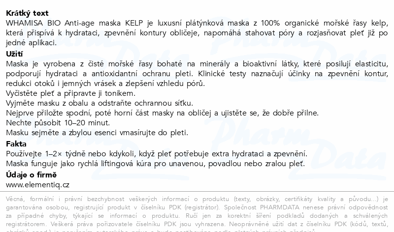Whamisa Algae Organic Kelp Mask 1ks