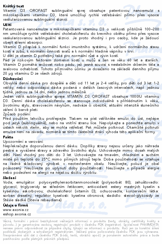 Vitamín D3 OROFAST sublinguální sprej 50ml