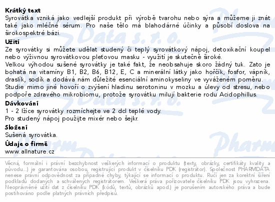 Allnature Sušená syrovátka bez příchuti 500g