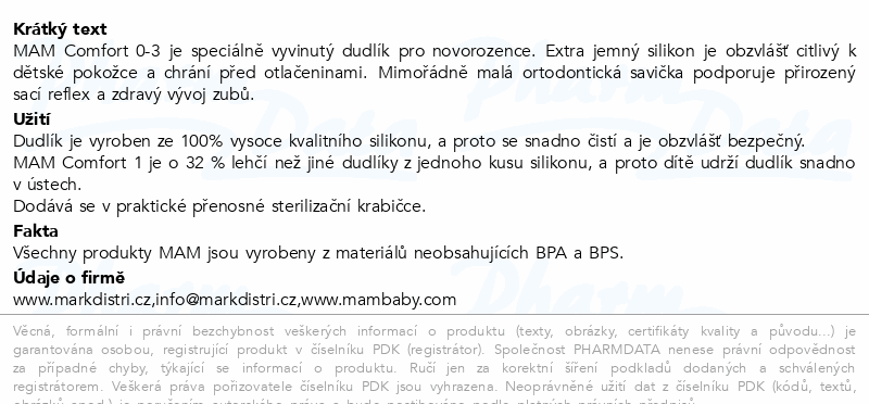 MAM Dudlík Comfort box 0-3m mátový 1ks