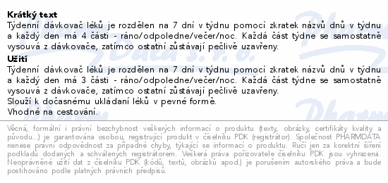 Dávkovač léků 7 dní vysouv.ráno/odpol./večer/noc