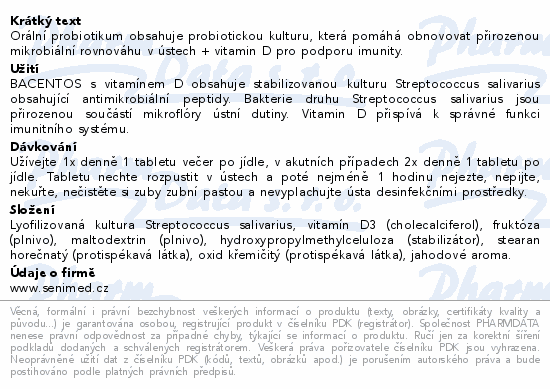 BACENTOS + vitamín D orální probiotikum tbl.30
