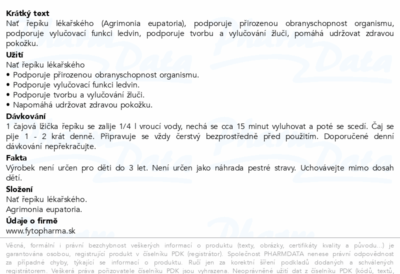 Řepík Trávení a pokožka nať sypaná 160g Fytopharma