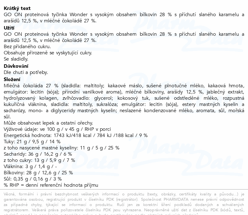 GO ON Proteinová tyčinka Wonder slaný karamel 45g
