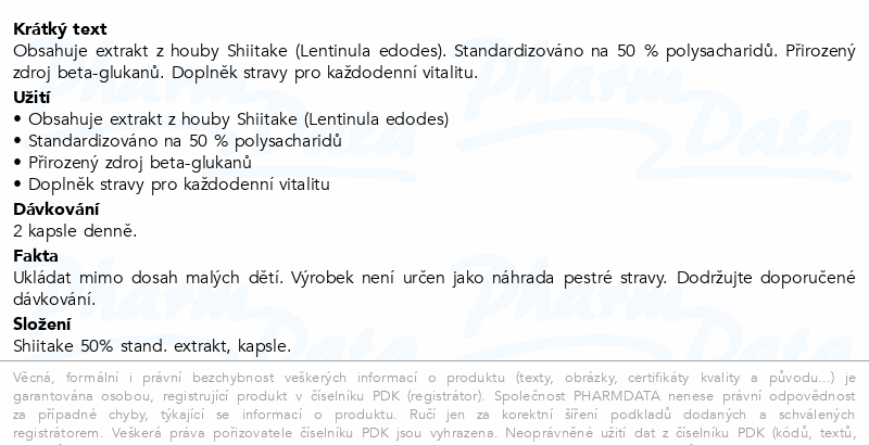 Shiitake 50% extrakt 500mg cps.60