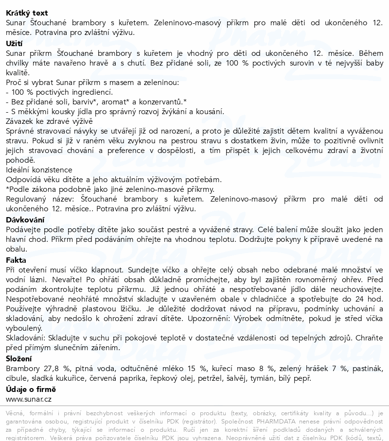 Sunar Příkrm 12m+ šťouchané bramb.s kuřetem 235g