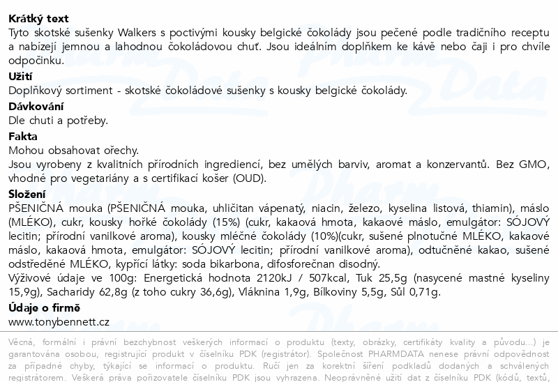 Walkers čokolád.sušenky s kousky belgické čok.150g