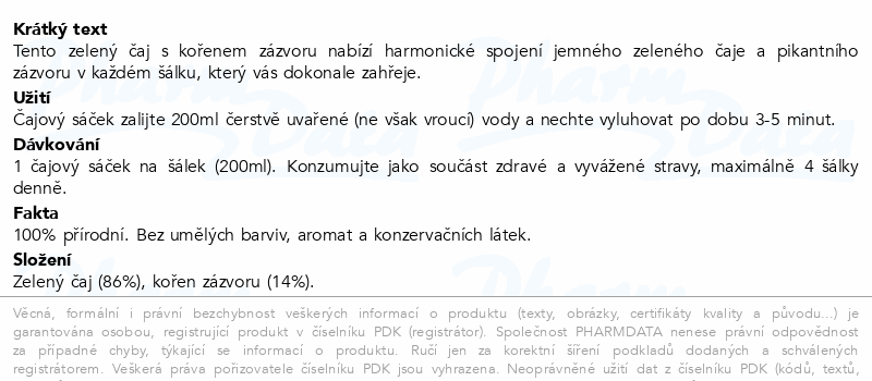 H&H Zelený čaj se zázvorem BIO 20x1.5g