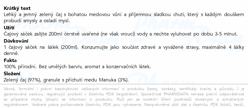 H&H Zelený čaj s medem Manuka BIO 20x2g