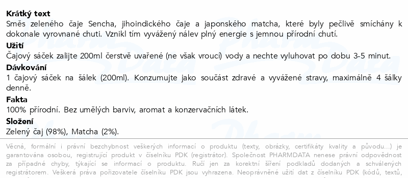 H&H Zelený čaj s matchou BIO 20x2g