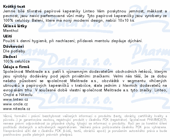 Linteo Papírové kapes.vůně máty 3vrst.bílé 10x10ks