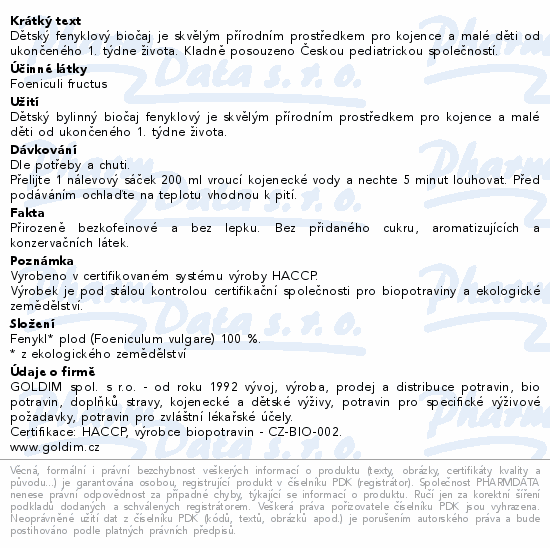 BABIO dětský biočaj fenyklový 20x1.5g 1t+