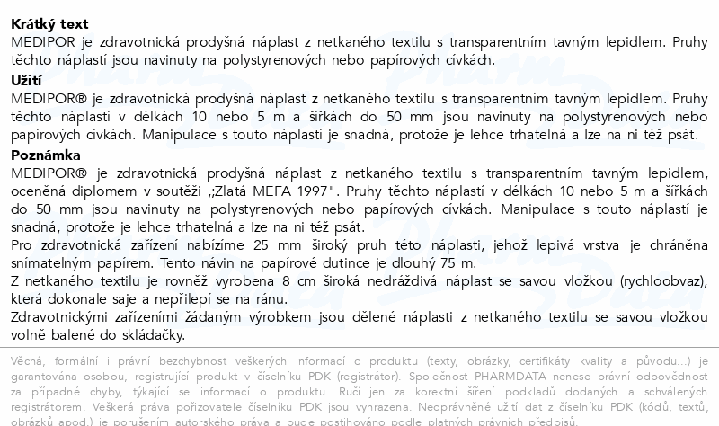 Náplast Medipor 1.25cmx10m netkaná 2211 cívková