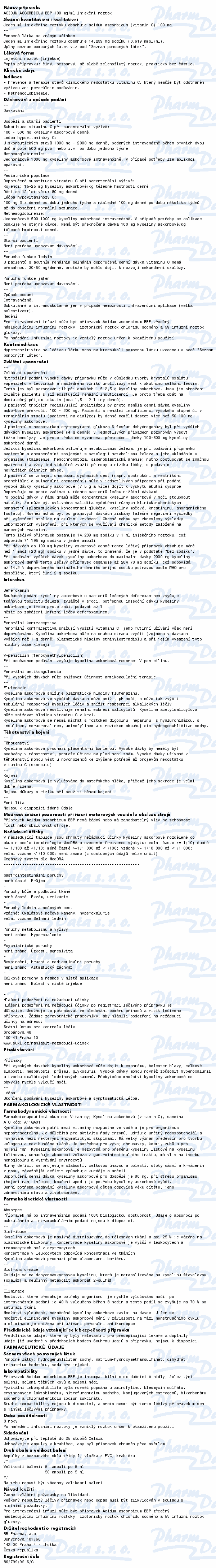 Acidum Ascorbicum BBP 100mg/ml inj.sol.5x5ml
