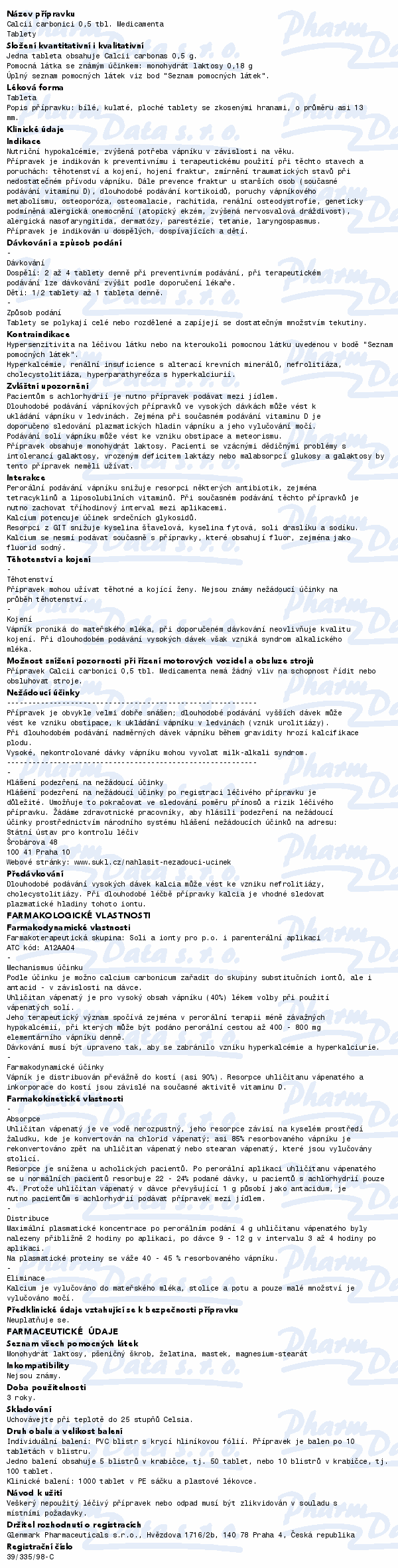 Calcii Carbonici 0.5 tbl.Medicam.0.5g tbl.nob.1000